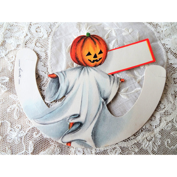 CHARMING Vintage Halloween Place Card, Jack O Lantern Dressed As Ghost ...