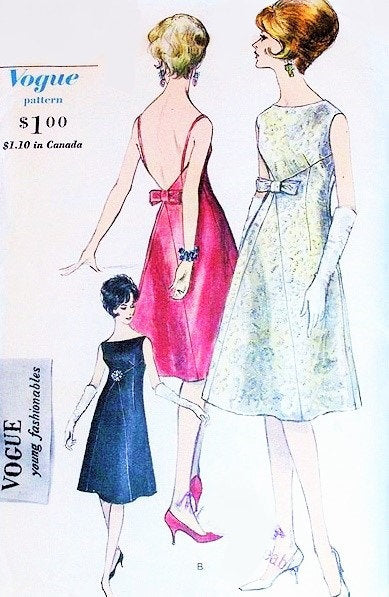 60s Glam Evening Cocktail Dress Pattern VOGUE 5643 Bateau Neck 2 Style  A  Vintage shop