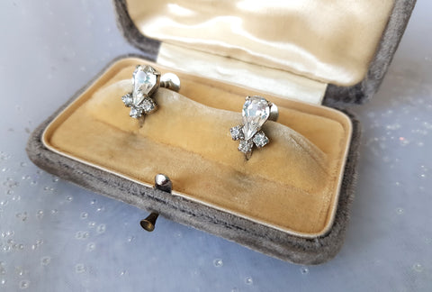 STRIKING Art Deco Glass Earrings, Brilliant Paste Earrings,Rhinestone Earrings,Bridal, Signed Coro,Collectible Vintage Jewelry