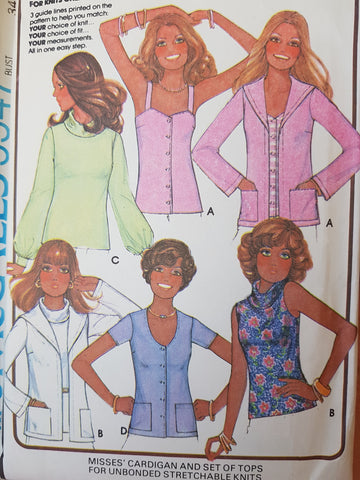 1970s FABULOUS Cardigan and Set of Tops Pattern McCall's 5547, Five Styles, Bust 34 Vintage Sewing Pattern