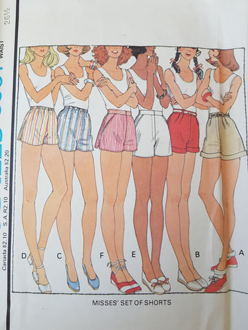 1970s CUTE High Waist Set of Shorts Pattern McCall's 6061 Six Style Versions,Waist 26- 1/2 Vintage Sewing Pattern