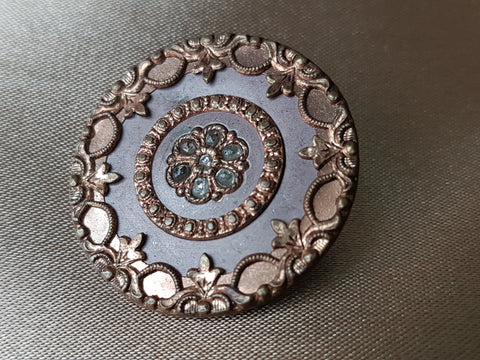 BEAUTIFUL Victorian Large Button, Sparkling Paste Stones Jewels, Rose Gold Gilt , Lovely Colors, Collectors Antique Buttons