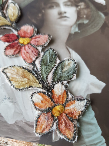 Antique Victorian Chenille Floral Applique Trim, Passementerie, Soft lush Colors , Frame It, Collectible Victorian Trims