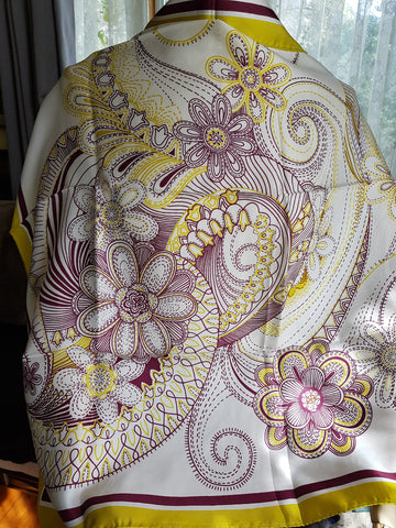 BEAUTIFUL Vintage Italian Silk Designer Scarf, John Warden,Striking Mod Design, Large Silk Designer Scarves, Never Used, Original Metal Tag