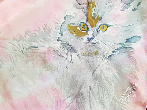 GORGEOUS Vintage Silk Scarf, Cat Kitten Paws Theme On PINK Silk, Beautiful Design, Lovely Colors, Made in Korea, Collectible Vintage Scarves