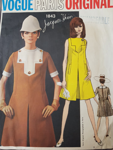 60s MOD Jacques Heim Dress Pattern VOGUE Paris Original 1843 Fabulous Design Bust 34 Vintage Sewing Pattern