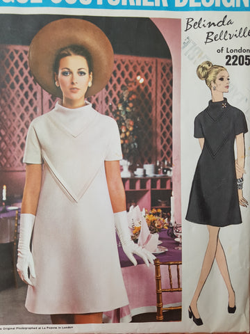 FABULOUS 1960s Vogue Couturier Design Belinda Bellville 2205 Mod Dress Pattern, Bust 32.5 Vintage Sewing Pattern