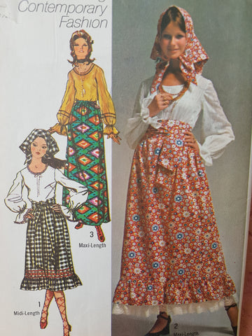 70s ROMANTIC Peasant Blouse and Midi or Maxi Skirts Pattern SIMPLICITY 9112 Bust 34 Vintage Sewing Pattern
