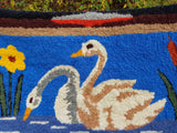 ANTIQUE Folk Art Hand Hooked Rug Pair Of Swans Lovely Condition