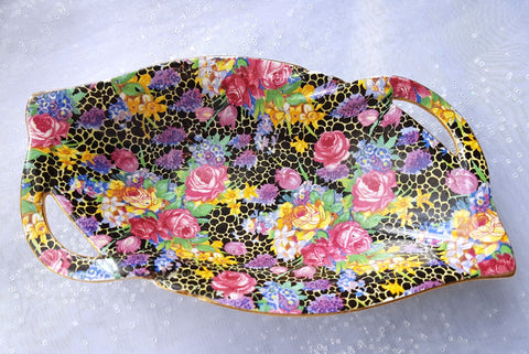 BEAUTIFUL Art Deco Vintage Chintz Handled Dish Original Hazel Pattern,English Royal Winton, Grimwades, Cottage Decor,Collectible Vintage Chintz China