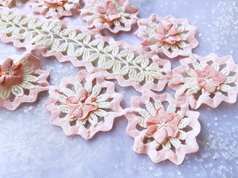 VINTAGE Pretty Doily, Pink and Cream, Raised Flowers, Shabby Chic, Romantic Cottage Decor, Collectible Doilies