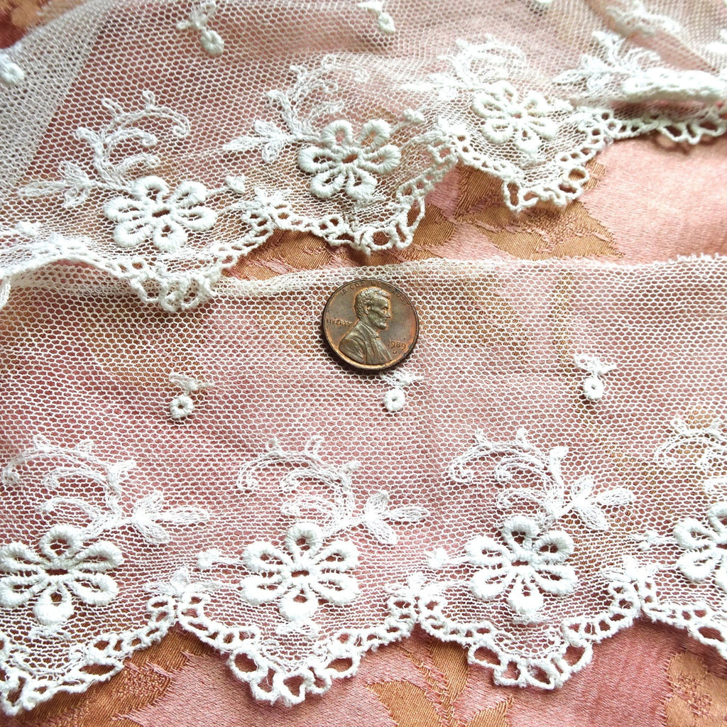 ANTIQUE French netted Lace Trim, Intricate Pattern,Bridal Dress,Dolls, Half Dolls,Flapper Dress,Heirloom Sewing,Collectible Antique Textiles