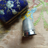 LOVELY Antique Thimble Holder Box and Silver Thimble, Embroidered Velvet Box, Chester Sterling Thimble, Collectible Antique Sewing Tools