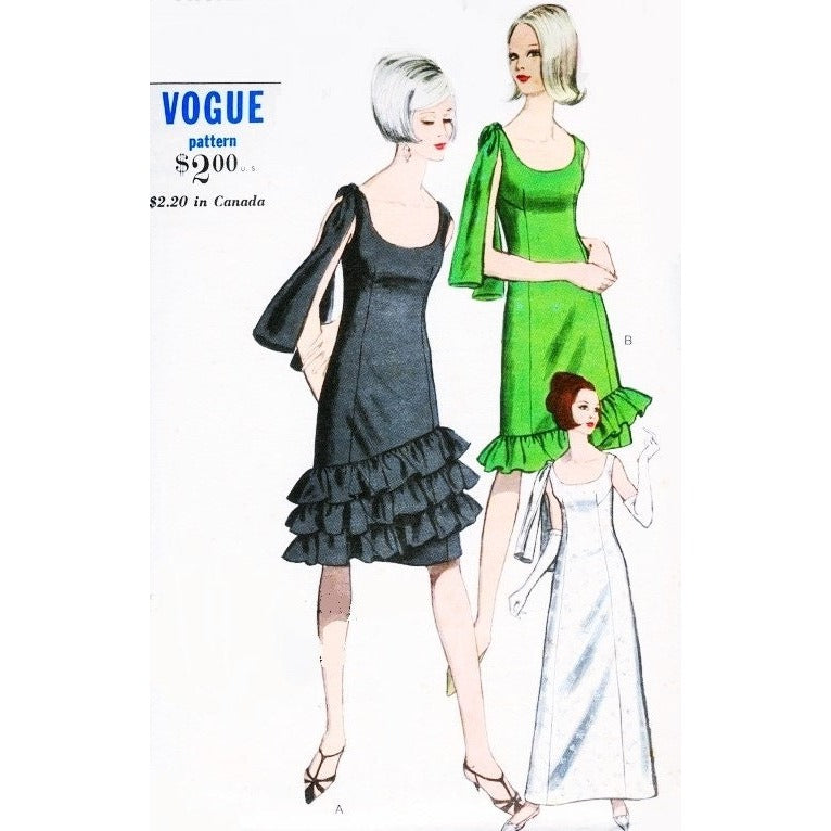 60s  GLAM Evening Party Cocktail Dress Pattern VOGUE 6614 Three Lovely Versions 2 Lengths Bust 32 Vintage Sewing Pattern UNCUT