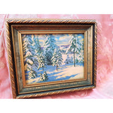 FABULOUS 1920s-30s Winter Scene Framed Litho Print,Beautiful Snow Covered Trees, Original Gilt Carved Small Frame, Signed Tom, Wall Art