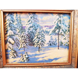 FABULOUS 1920s-30s Winter Scene Framed Litho Print,Beautiful Snow Covered Trees, Original Gilt Carved Small Frame, Signed Tom, Wall Art