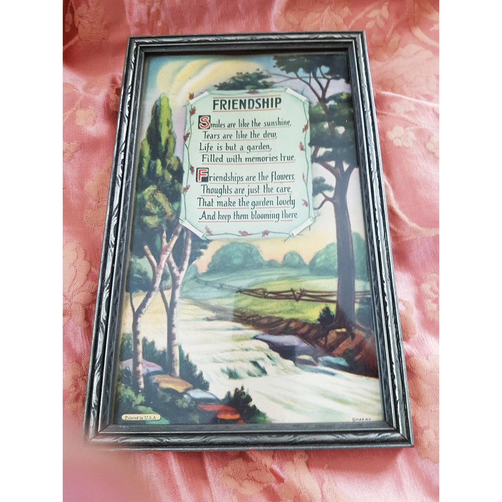 LOVELY 1930s Art Deco Motto Framed Print, Friendship, Sweet Friendship Message, Original Frame, Perfect Gift For a Special Friend, Wall Art