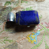 LOVELY Antique Thimble Holder Box and Silver Thimble, Embroidered Velvet Box, Chester Sterling Thimble, Collectible Antique Sewing Tools