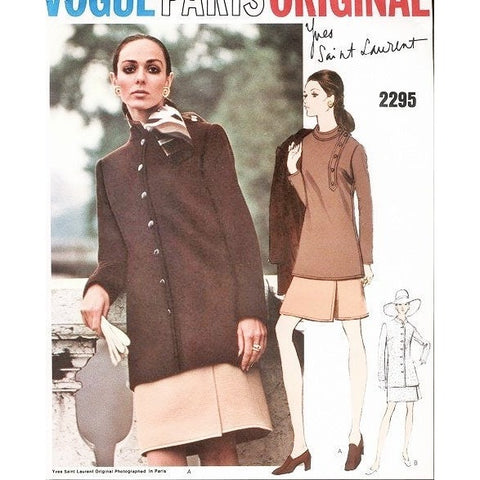 70s YVES SAINT LAURENT 3Pc Suit Pattern Vogue Paris Original 2295 Tunic Blouse Semi Fitted Jacket Wrap Around Skirt Vintage Sewing Pattern