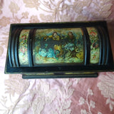 BEAUTIFUL Antique English MacFarlane Lang Biscuit Tin, Figural Trunk Design Tin, Victorian Musical Couples, Pink Roses, Collectible British Tins Advertising