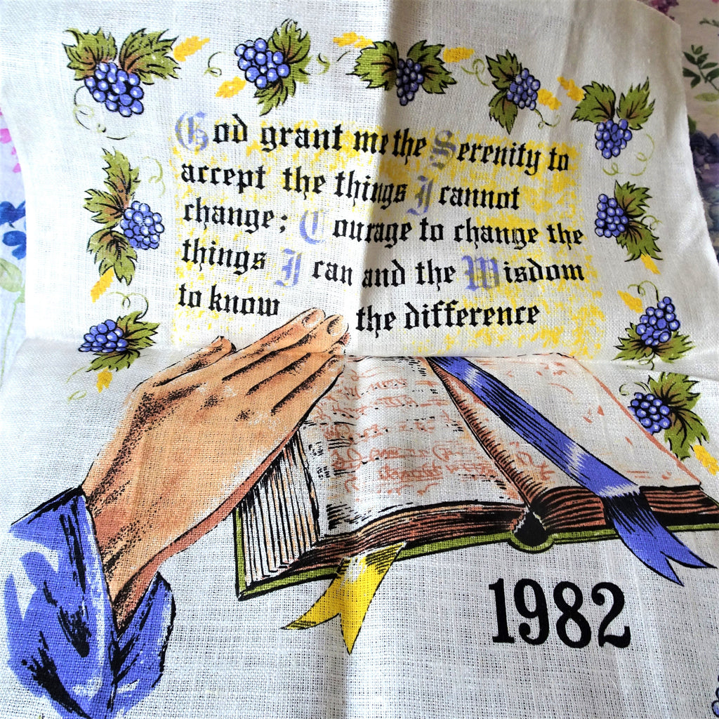 VINTAGE 1982 Calendar Tea Towel, Never used, Religious, Lovely Colors, Vintage Kitchen Décor