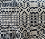 ANTIQUE Woven Coverlet, Blue Cream,Country,Log Cabin, FarmHouse, Americana Decor, Hand Made Antique Textile, Rustic Primitive Decorative