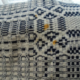 ANTIQUE Woven Coverlet, Blue Cream,Country,Log Cabin, FarmHouse, Americana Decor, Hand Made Antique Textile, Rustic Primitive Decorative
