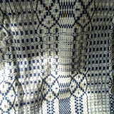 ANTIQUE Woven Coverlet, Blue Cream,Country,Log Cabin, FarmHouse, Americana Decor, Hand Made Antique Textile, Rustic Primitive Decorative