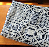 ANTIQUE Woven Coverlet, Blue Cream,Country,Log Cabin, FarmHouse, Americana Decor, Hand Made Antique Textile, Rustic Primitive Decorative