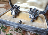 FABULOUS Vintage Glass Rhinestone Earrings, Lovely Sparkling Glass Earrings, Smokey Gray and White, Mid-Century Screw Back Earrings,Collectible Jewelry