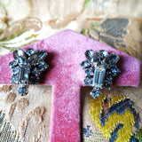 FABULOUS Vintage Glass Rhinestone Earrings, Lovely Sparkling Glass Earrings, Smokey Gray and White, Mid-Century Screw Back Earrings,Collectible Jewelry