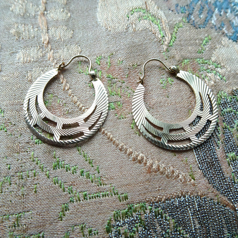 LOVELY Vintage 10KT Gold Earrings, Textured and Openwork Gold Hoop Earrings, For Pierced Ears, Collectible Vintage Jewelry