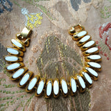 BEAUTIFUL Vintage Bracelet, White Enamel and Gleaming Gold Tone, Elegant Design, Collectible Vintage Jewelry