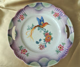 ART DECO Cake Plate, Beautiful Lusterware, German Porcelain, Exotic Bird and Flowers, Decorative Cabinet Plate, Romantic Cottage Decor