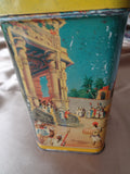 BEAUTIFUL Vintage 1940s Tea Tin, Lipton Tea,Colorful Scenes, Bright Cheery Yellows and Blues, Kitchen Decor, Collectible Tea Tins
