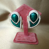 FABULOUS 1990s Clip On Earrings, Teal Blue Enamel and Silver Tone Metal, Stunning Design, Collectible Vintage Jewelry