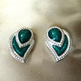 FABULOUS 1990s Clip On Earrings, Teal Blue Enamel and Silver Tone Metal, Stunning Design, Collectible Vintage Jewelry