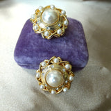 PRETTY 1980s Faux Pearl Vendome Earrings, Lustrous Faux Pearls and Sparkling Rhinestones, Gold Tone Metal, Clip On Earrings, Vintage Earrings, Collectible Jewelry