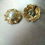 PRETTY 1980s Faux Pearl Vendome Earrings, Lustrous Faux Pearls and Sparkling Rhinestones, Gold Tone Metal, Clip On Earrings, Vintage Earrings, Collectible Jewelry