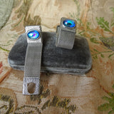 FABULOUS Blue Carnival Art Glass Stones Cufflinks, Silver Tone Mesh Wrap Vintage Cuff Links, Collectible Vintage Cufflinks