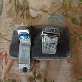 FABULOUS Blue Carnival Art Glass Stones Cufflinks, Silver Tone Mesh Wrap Vintage Cuff Links, Collectible Vintage Cufflinks