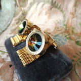 VINTAGE MCM Men's Cufflinks, Wrap Cuff Links, Woven Gold Tone Mesh, Topaz Rivoli Glass Stones, Collectible Vintage Cufflinks