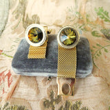 VINTAGE MCM Men's Cufflinks, Wrap Cuff Links, Woven Gold Tone Mesh, Topaz Rivoli Glass Stones, Collectible Vintage Cufflinks