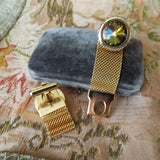 VINTAGE MCM Men's Cufflinks, Wrap Cuff Links, Woven Gold Tone Mesh, Topaz Rivoli Glass Stones, Collectible Vintage Cufflinks