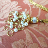 LOVELY Tassel Pendant Necklace, Unique Design, Gold Tone Metal and Faux Pearls, Mid Century Design, Collectible Vintage Jewelry
