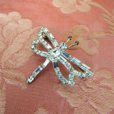 BEAUTIFUL Vintage 1950s Dragonfly Brooch, Sparkling Rhinestone Crystals, Silver Back, Collectible Mid Century Jewelry