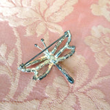 BEAUTIFUL Vintage 1950s Dragonfly Brooch, Sparkling Rhinestone Crystals, Silver Back, Collectible Mid Century Jewelry