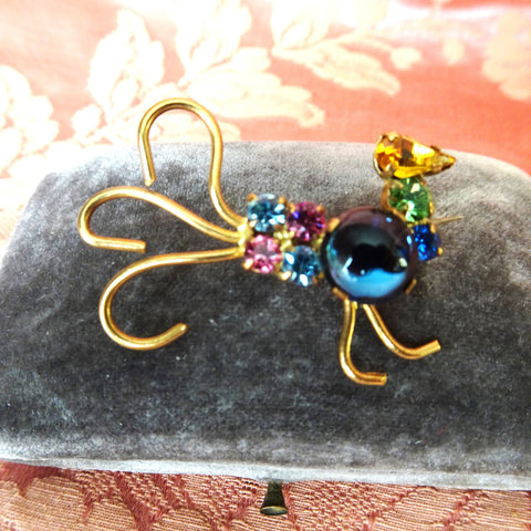 VINTAGE Austrian Jelly Belly Exotic Bird Brooch, Figural Pin, Sparkling Crystal Glass Brooch, Collectible Vintage Jewelry