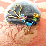 VINTAGE Austrian Jelly Belly Exotic Bird Brooch, Figural Pin, Sparkling Crystal Glass Brooch, Collectible Vintage Jewelry