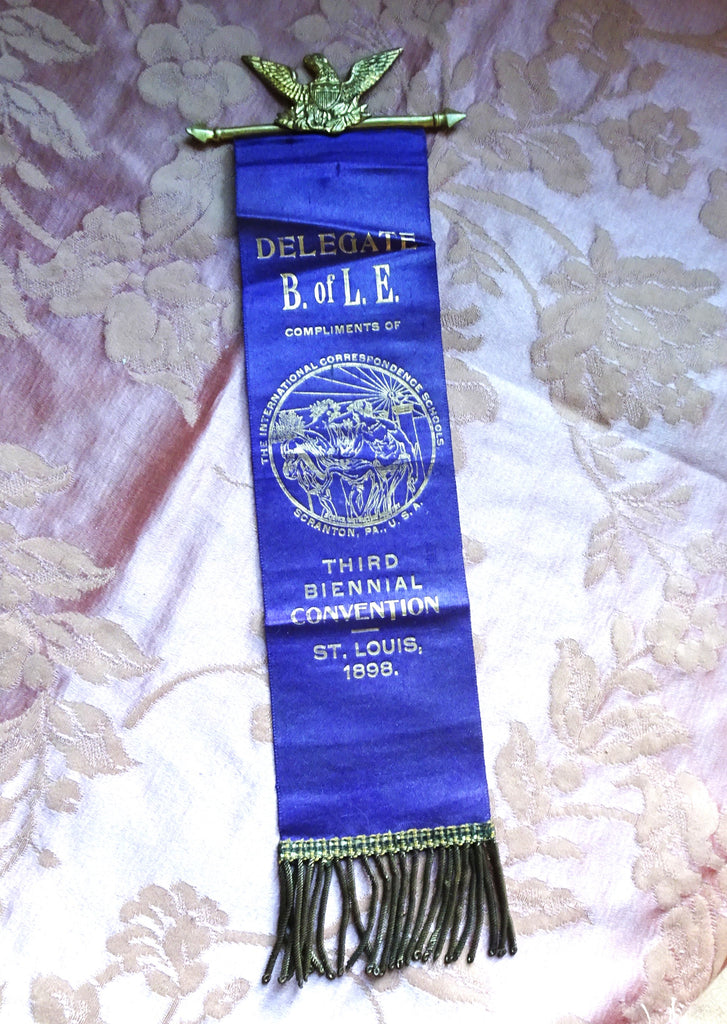 WONDERFUL 1898 Delegate Ribbon, Third Biennial Convention, St Louis 1898,The International Correspondence Schools, Scranton PA